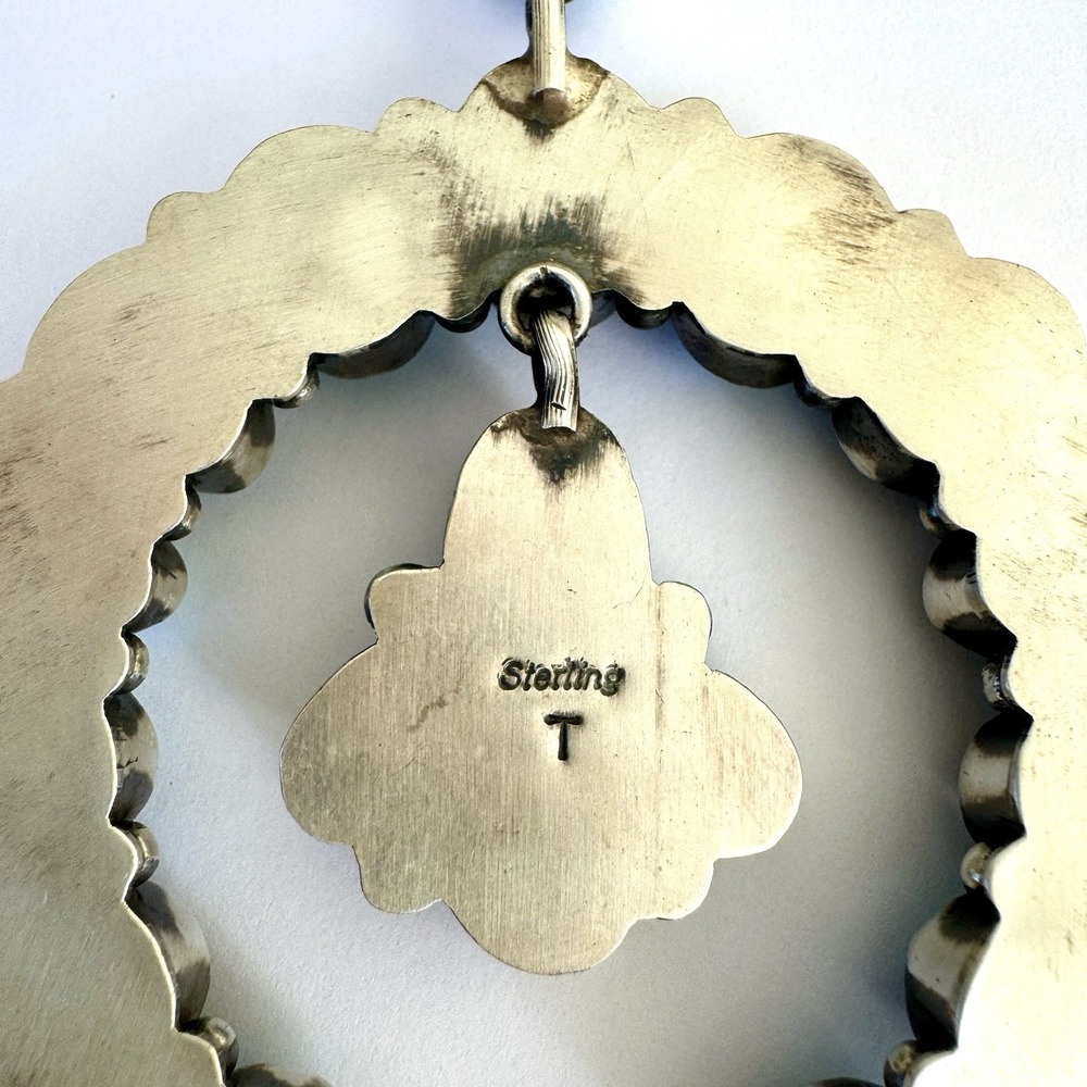 Navajo Naja Pendant Turquoise 4.5in‎ BIG Squash Blossom Signed Smith Native Amer - Picture 7 of 11